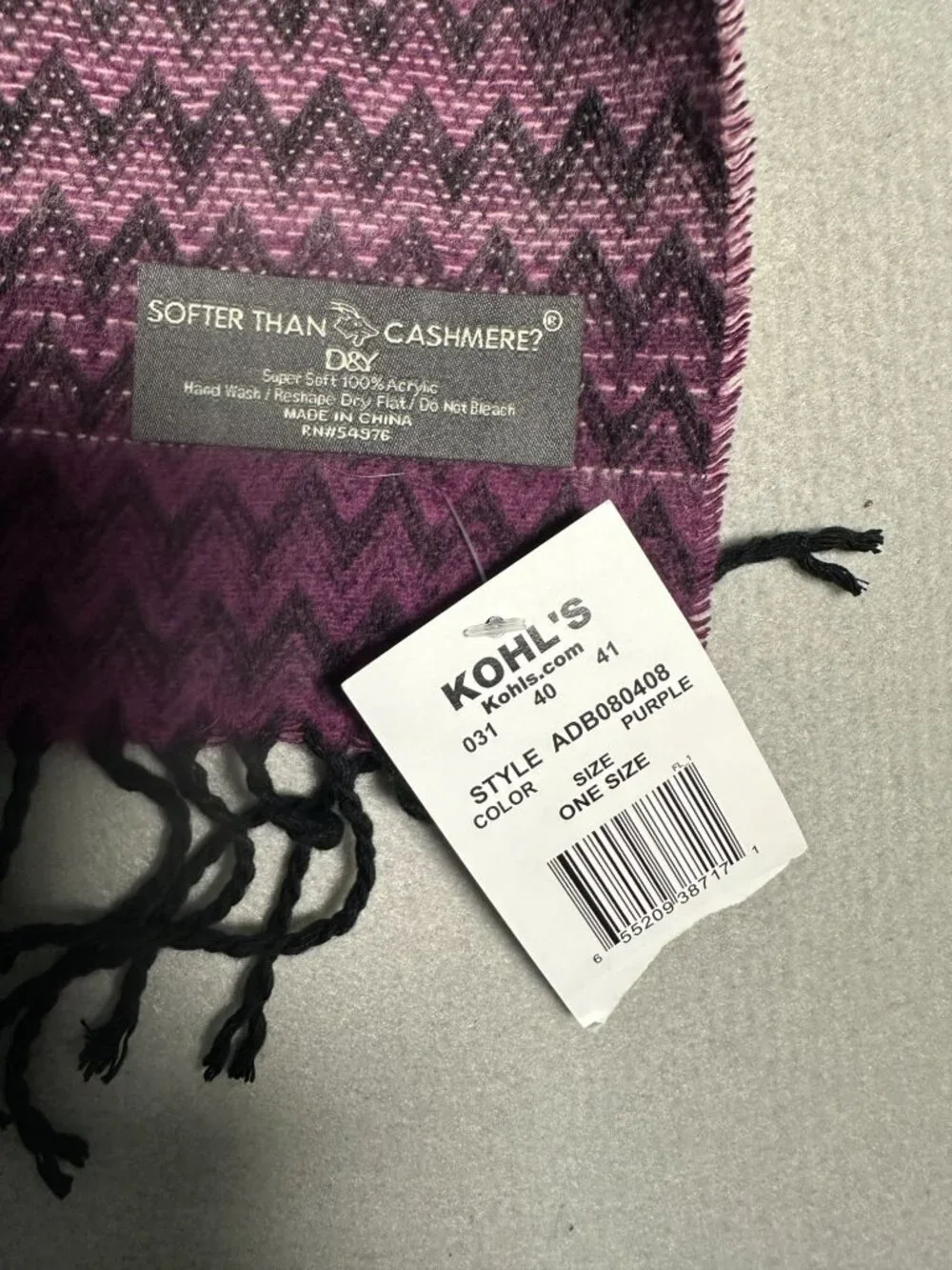 Softer Than Cashmere? Soft Zigzag Acrylic Scarf Black Fringe Ombre Purple & Gray